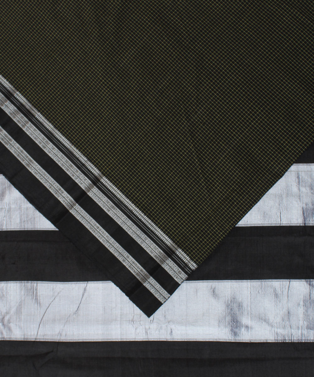 Olive green black handwoven cotton art silk gayatri border ilkal saree