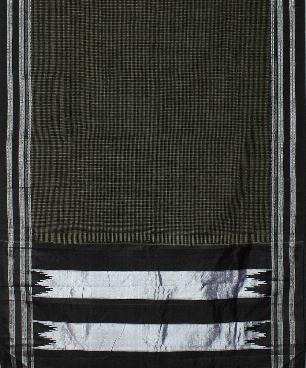 Olive green black handwoven cotton art silk gayatri border ilkal saree