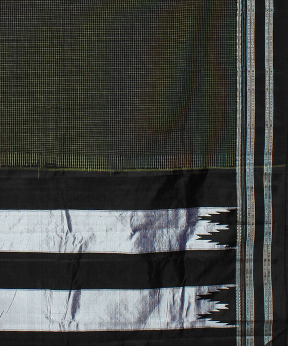 Olive green black handwoven cotton art silk gayatri border ilkal saree