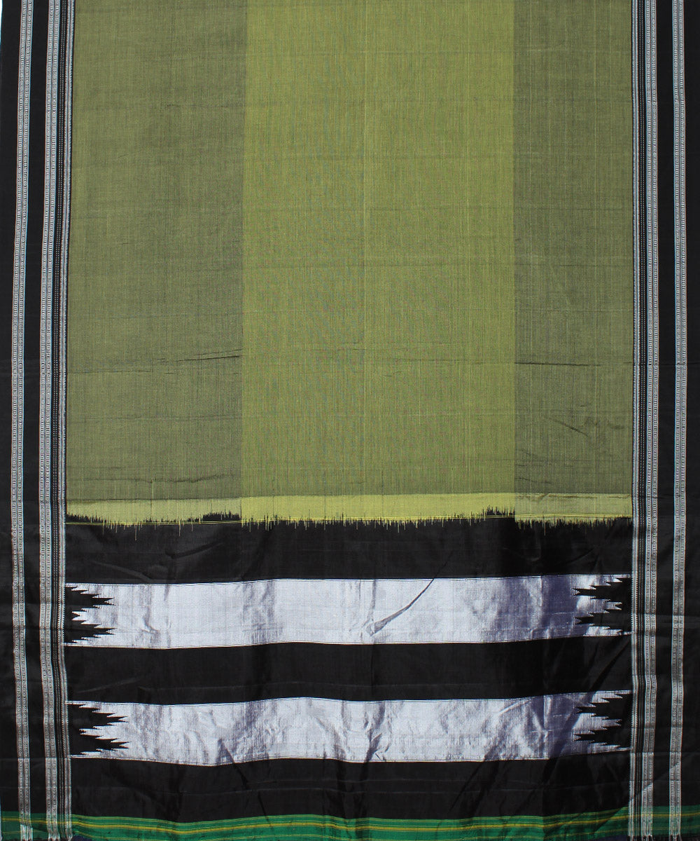 Lime green black handloom cotton art silk gayatri border ilkal saree