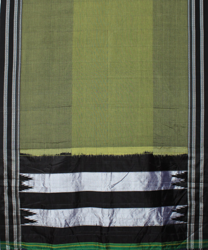 Lime green black handloom cotton art silk gayatri border ilkal saree