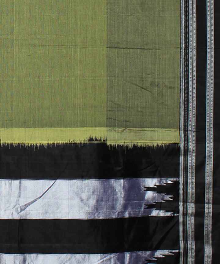 Lime green black handloom cotton art silk gayatri border ilkal saree