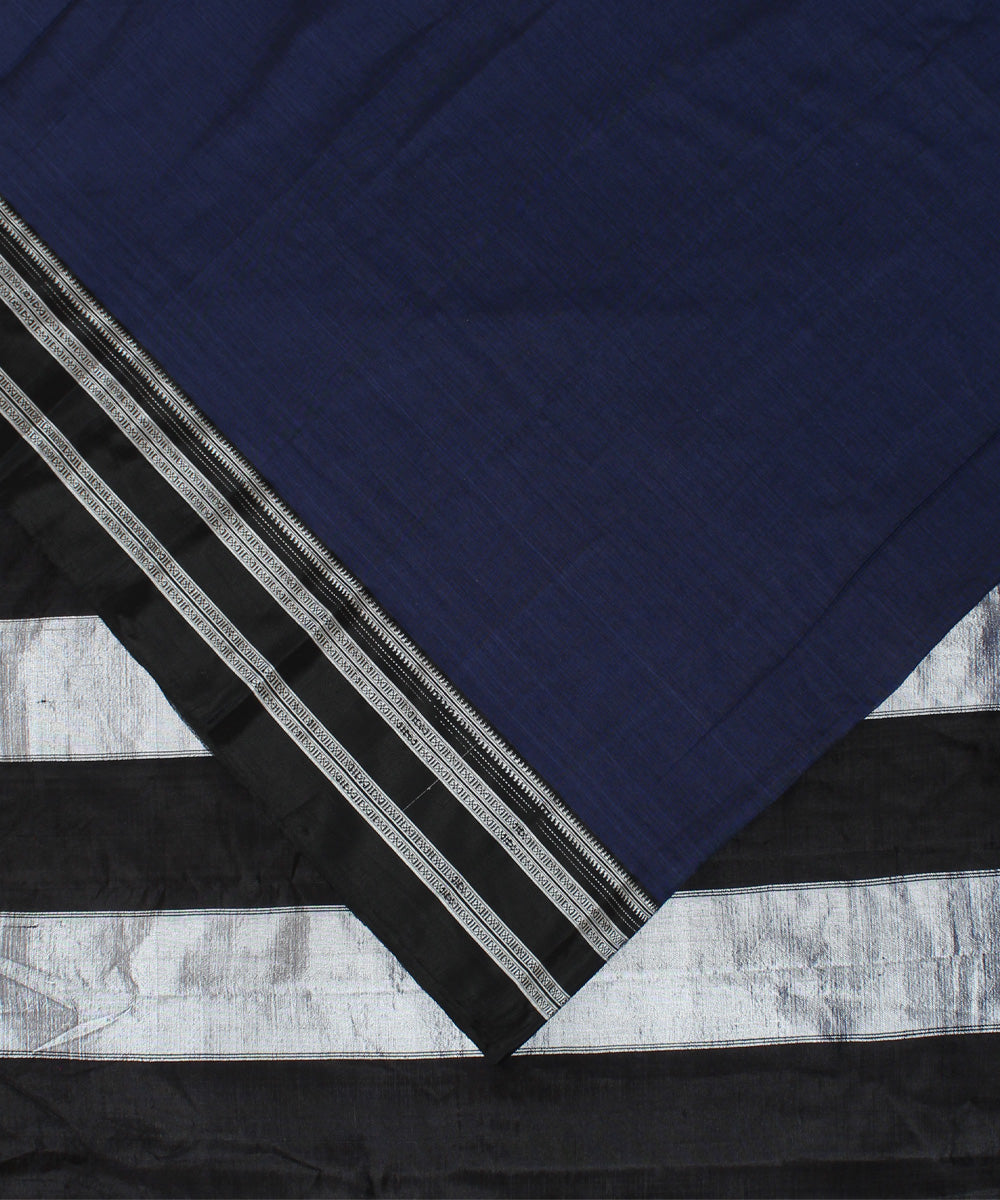 Blue black handwoven cotton art silk gayatri border ilkal saree