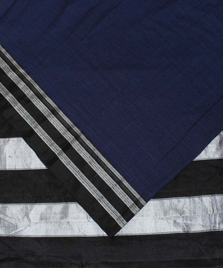 Blue black handwoven cotton art silk gayatri border ilkal saree
