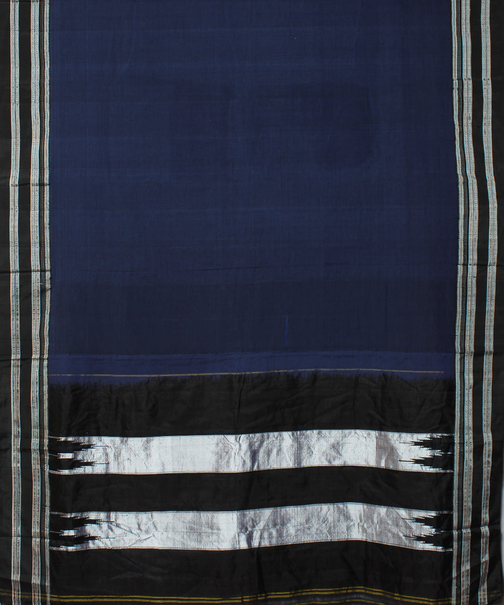 Blue black handwoven cotton art silk gayatri border ilkal saree