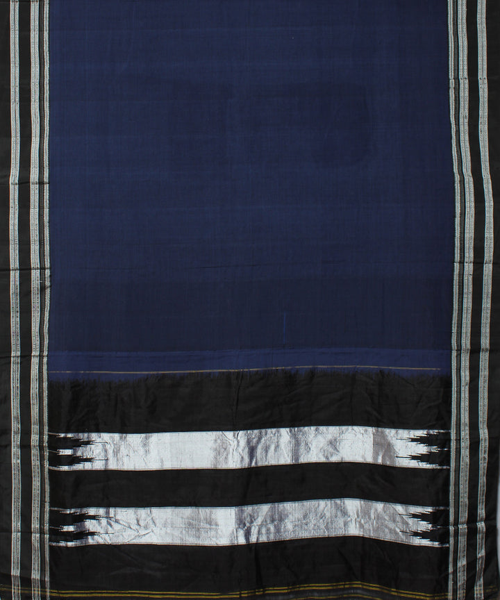 Blue black handwoven cotton art silk gayatri border ilkal saree