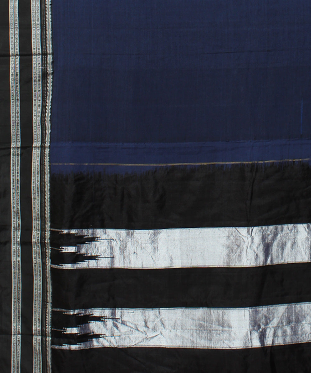 Blue black handwoven cotton art silk gayatri border ilkal saree