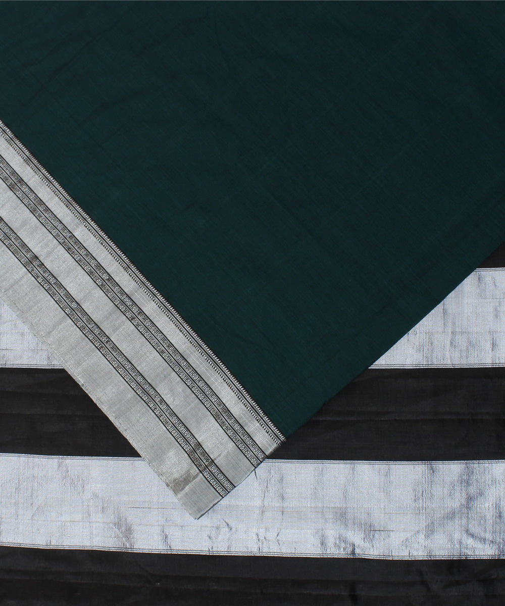 Dark green black handwoven cotton art silk gayatri border ilkal saree