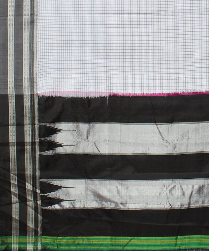 White black hand woven cotton art silk gayatri border ilkal saree