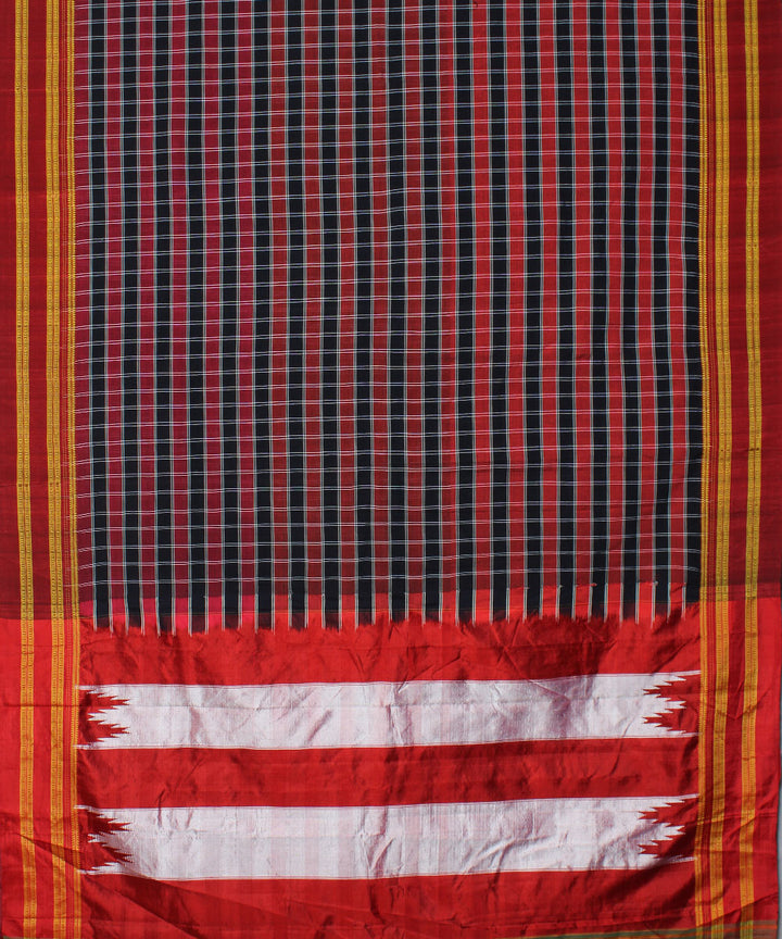 Red blue checks handwoven cotton art silk gayatri border ilkal saree
