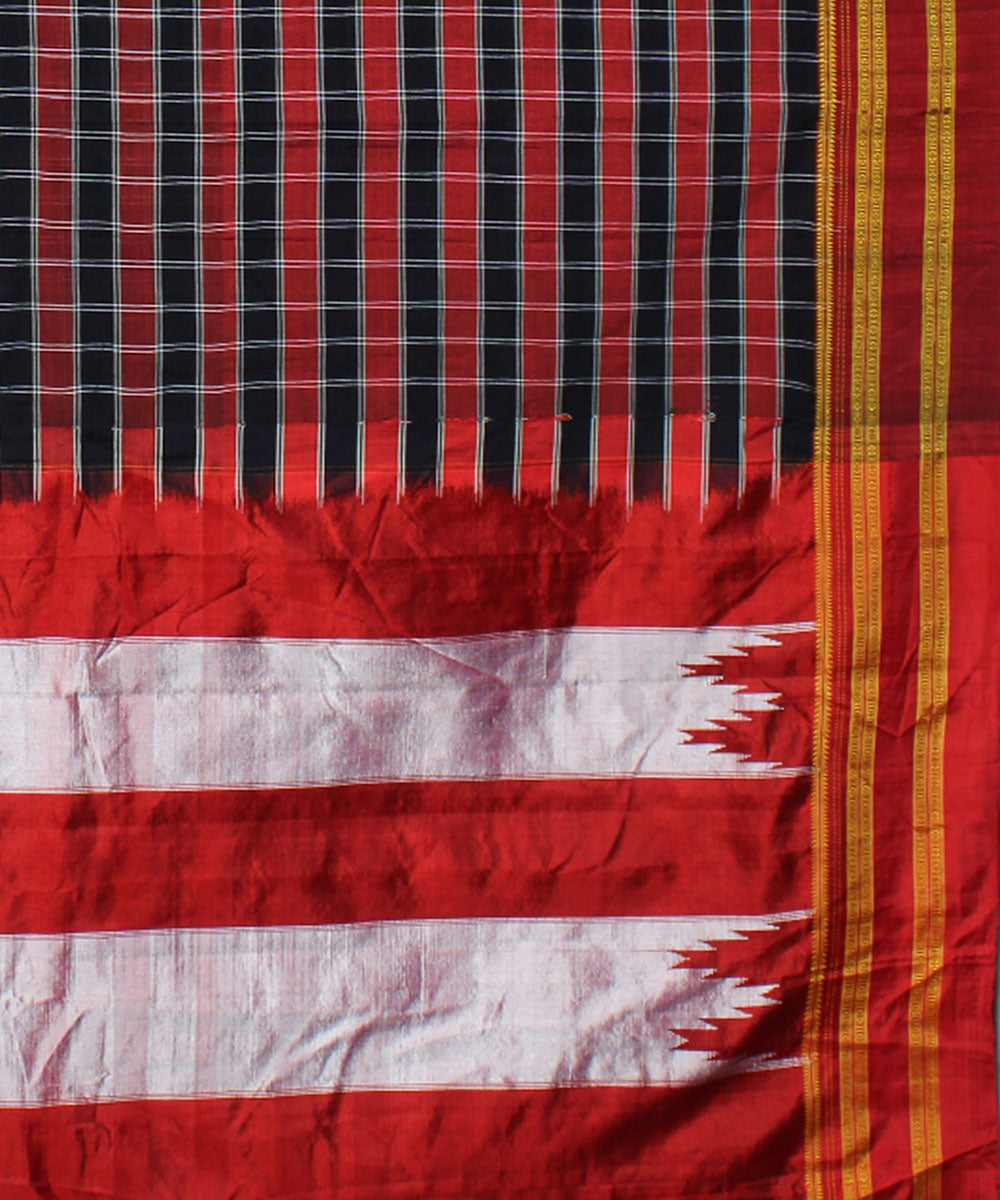 Red blue checks handwoven cotton art silk gayatri border ilkal saree