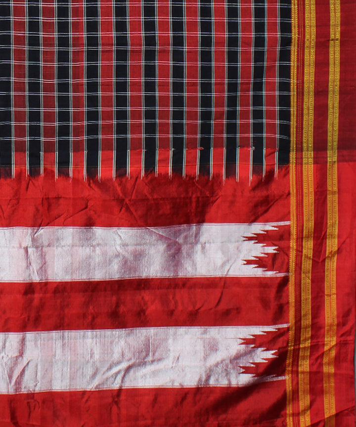 Red blue checks handwoven cotton art silk gayatri border ilkal saree