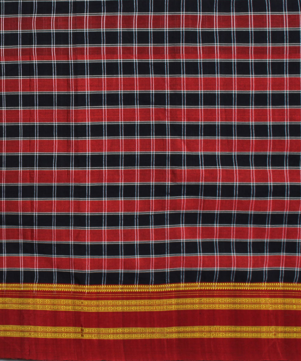 Red blue checks handwoven cotton art silk gayatri border ilkal saree