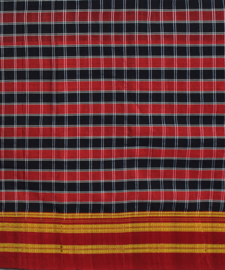 Red blue checks handwoven cotton art silk gayatri border ilkal saree