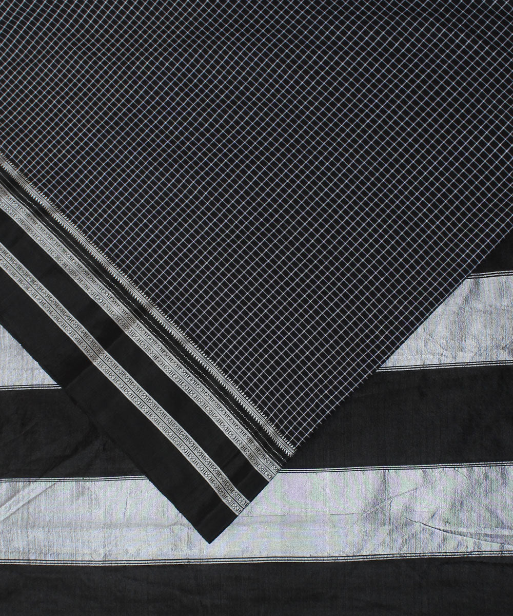 Black grey checks handwoven cotton art silk gayatri border ilkal saree