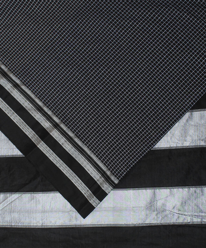 Black grey checks handwoven cotton art silk gayatri border ilkal saree
