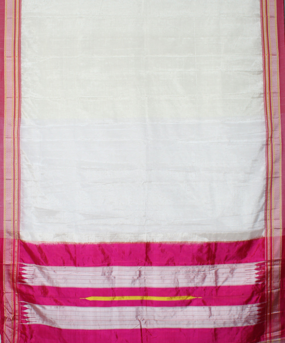 White pink handwoven cotton art silk chikki paras border ilkal saree