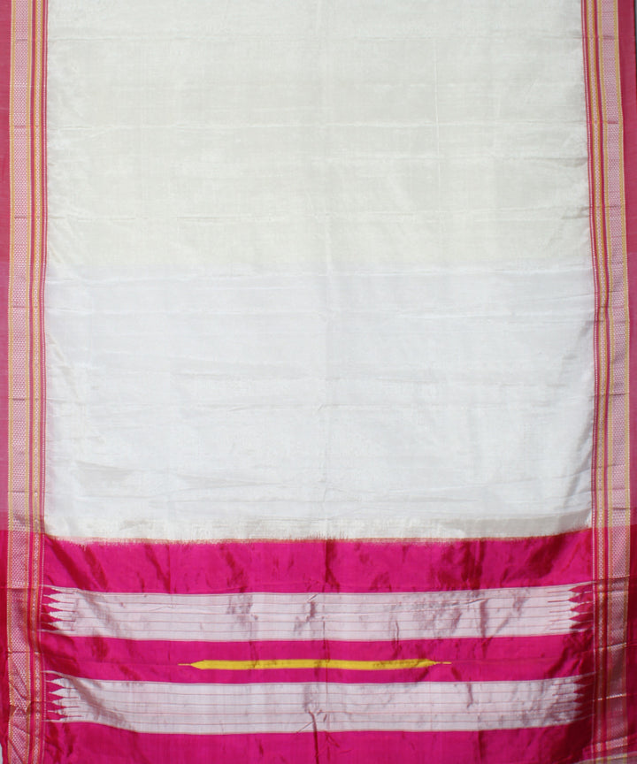 White pink handwoven cotton art silk chikki paras border ilkal saree