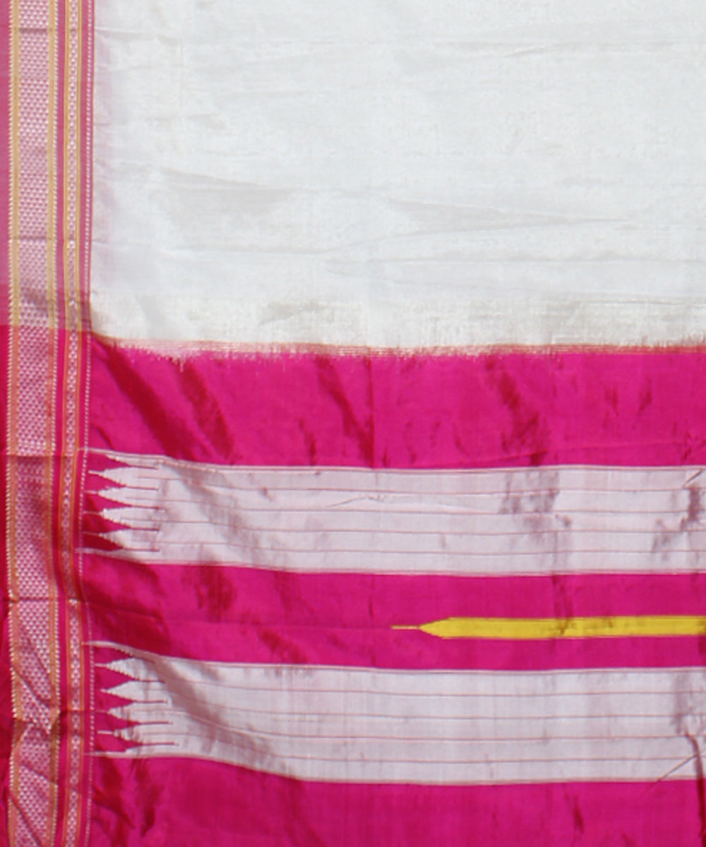 White pink handwoven cotton art silk chikki paras border ilkal saree