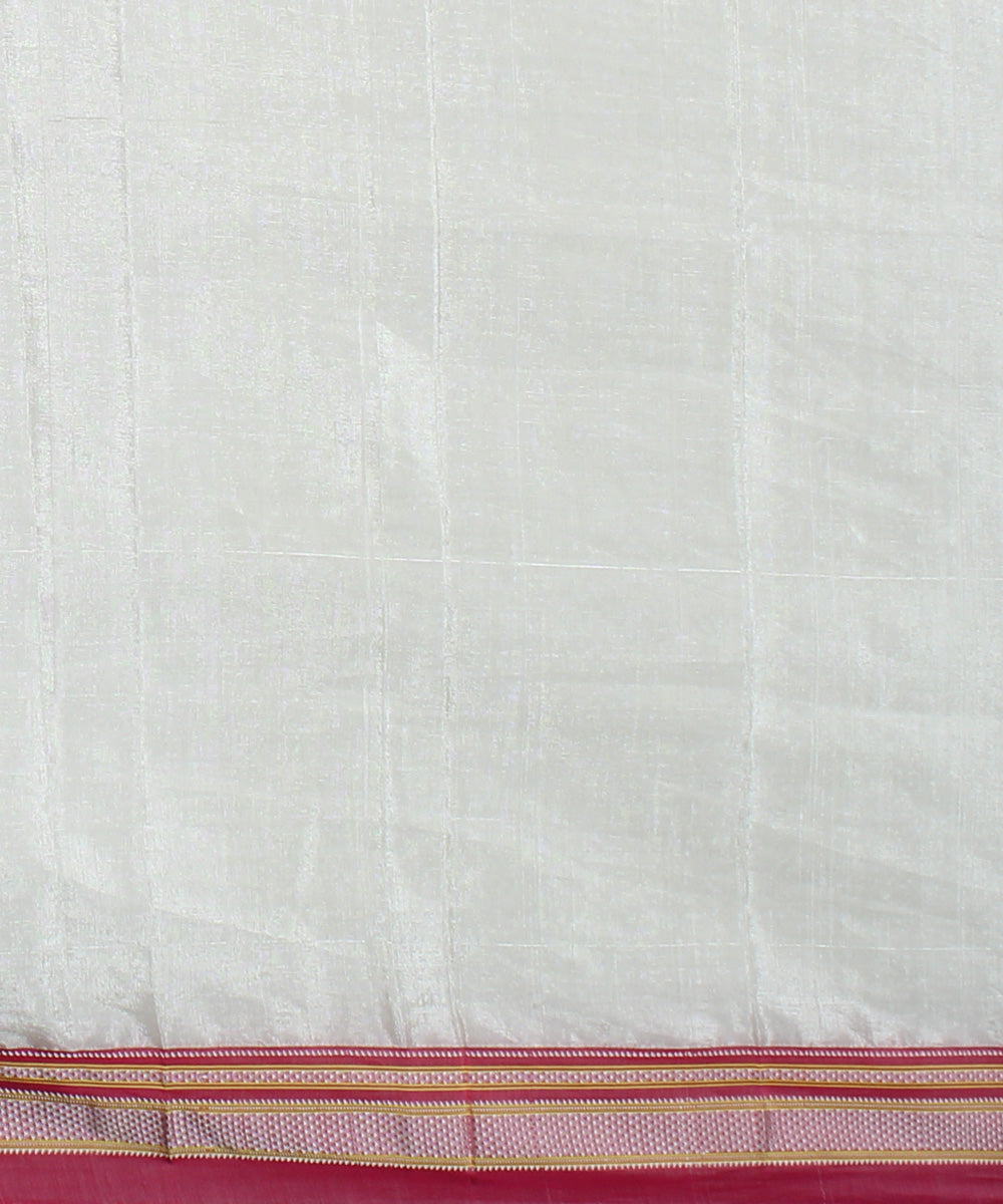 White pink handwoven cotton art silk chikki paras border ilkal saree