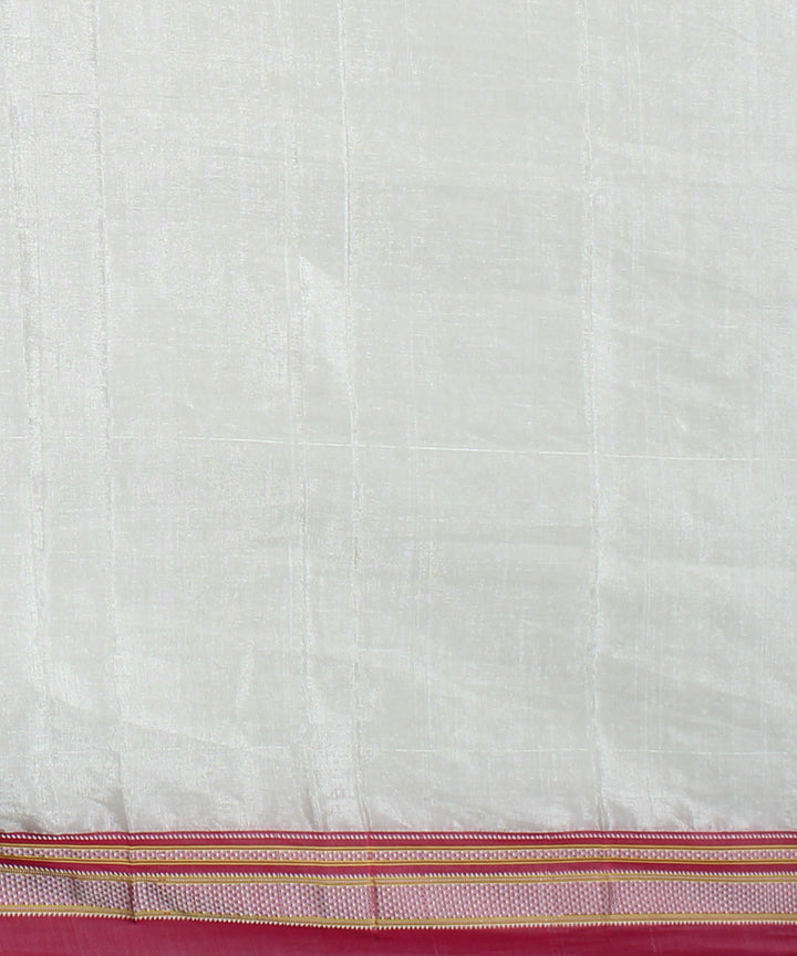 White pink handwoven cotton art silk chikki paras border ilkal saree