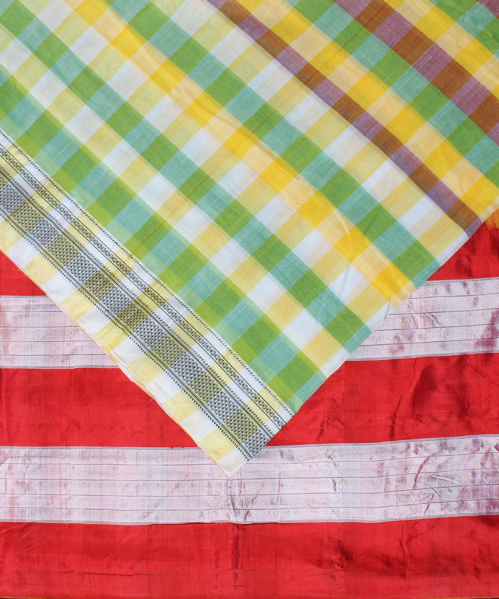 Multicolor checks handloom cotton art silk chikki paras ilkal saree
