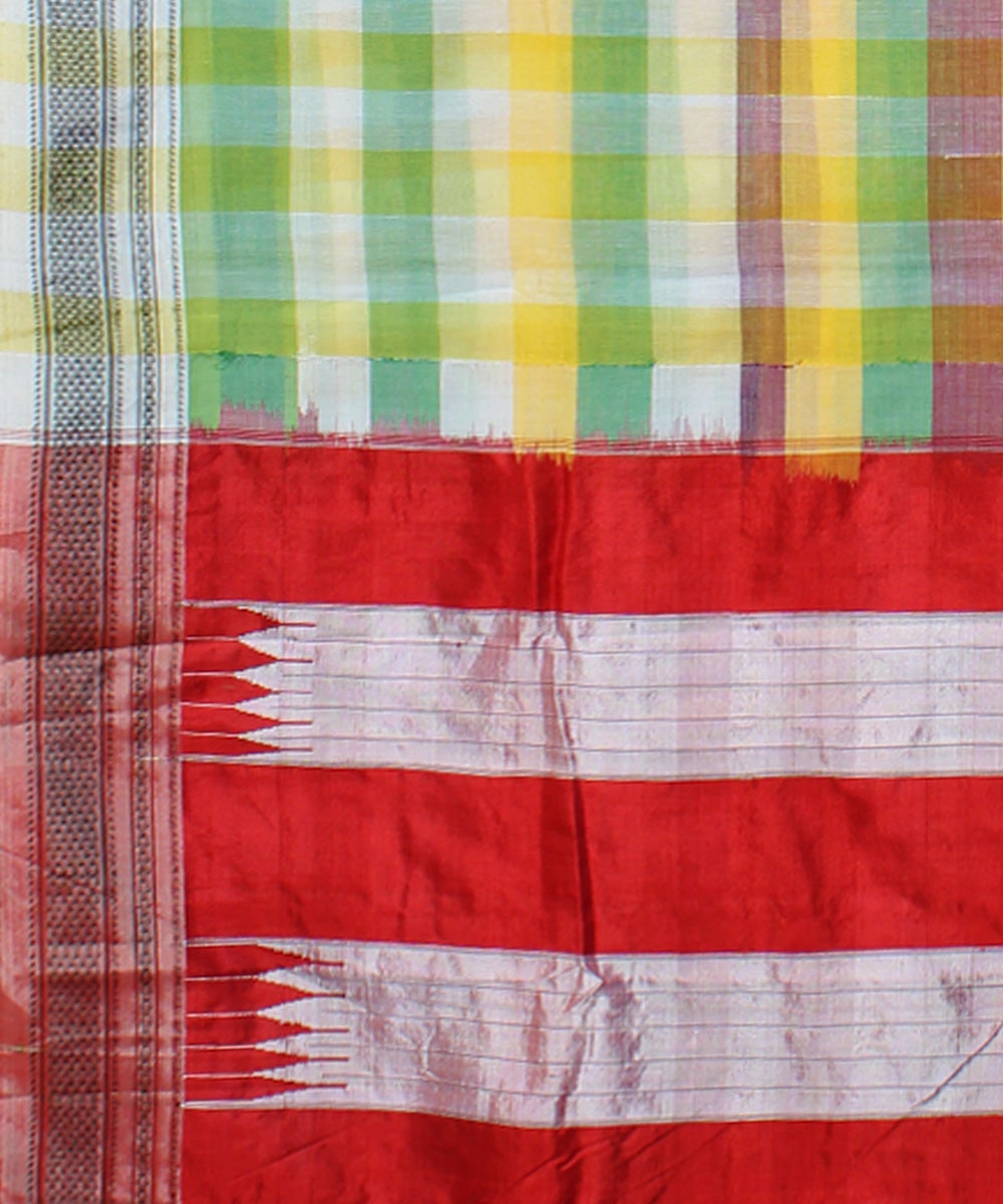 Multicolor checks handloom cotton art silk chikki paras ilkal saree