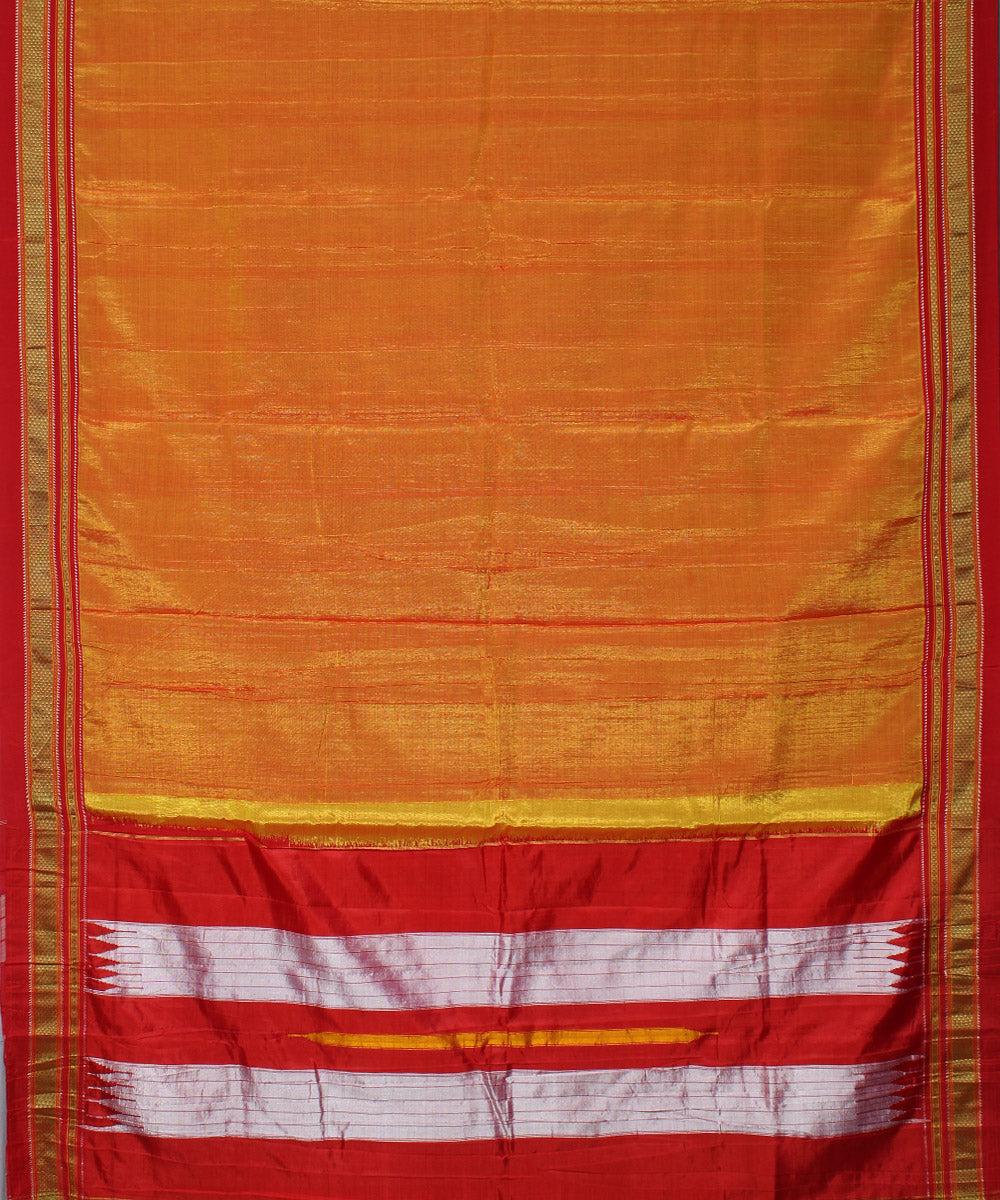 Orange red handwoven cotton art silk chikki paras border ilkal saree