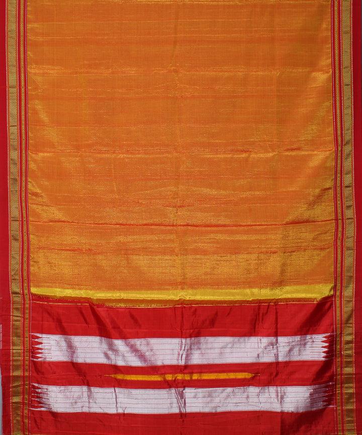 Orange red handwoven cotton art silk chikki paras border ilkal saree