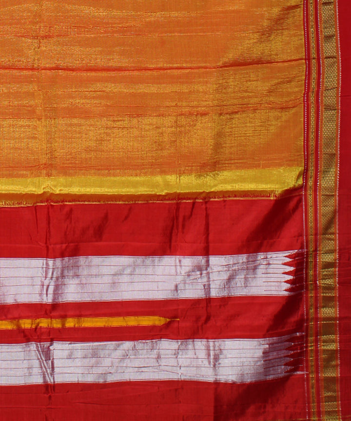 Orange red handwoven cotton art silk chikki paras border ilkal saree