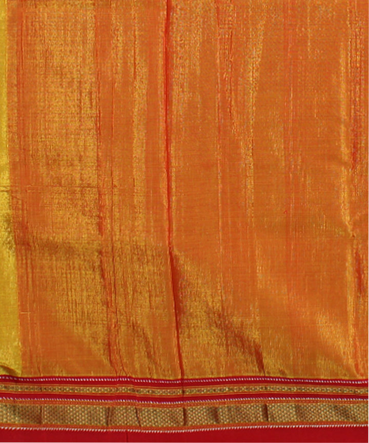 Orange red handwoven cotton art silk chikki paras border ilkal saree