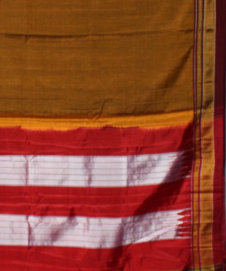 Mustard red handwoven cotton art silk chikki paras border ilkal saree