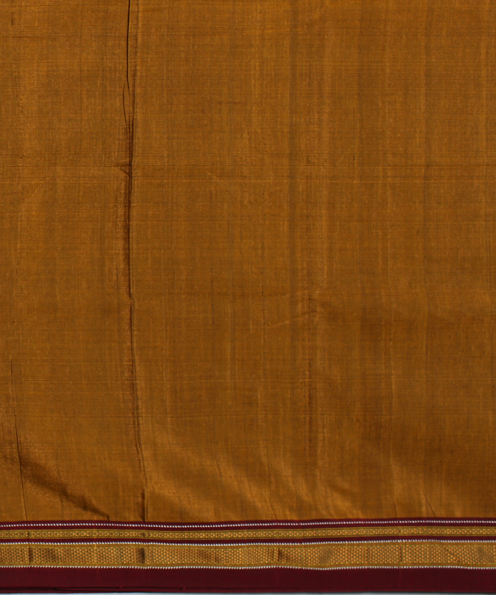 Mustard red handwoven cotton art silk chikki paras border ilkal saree