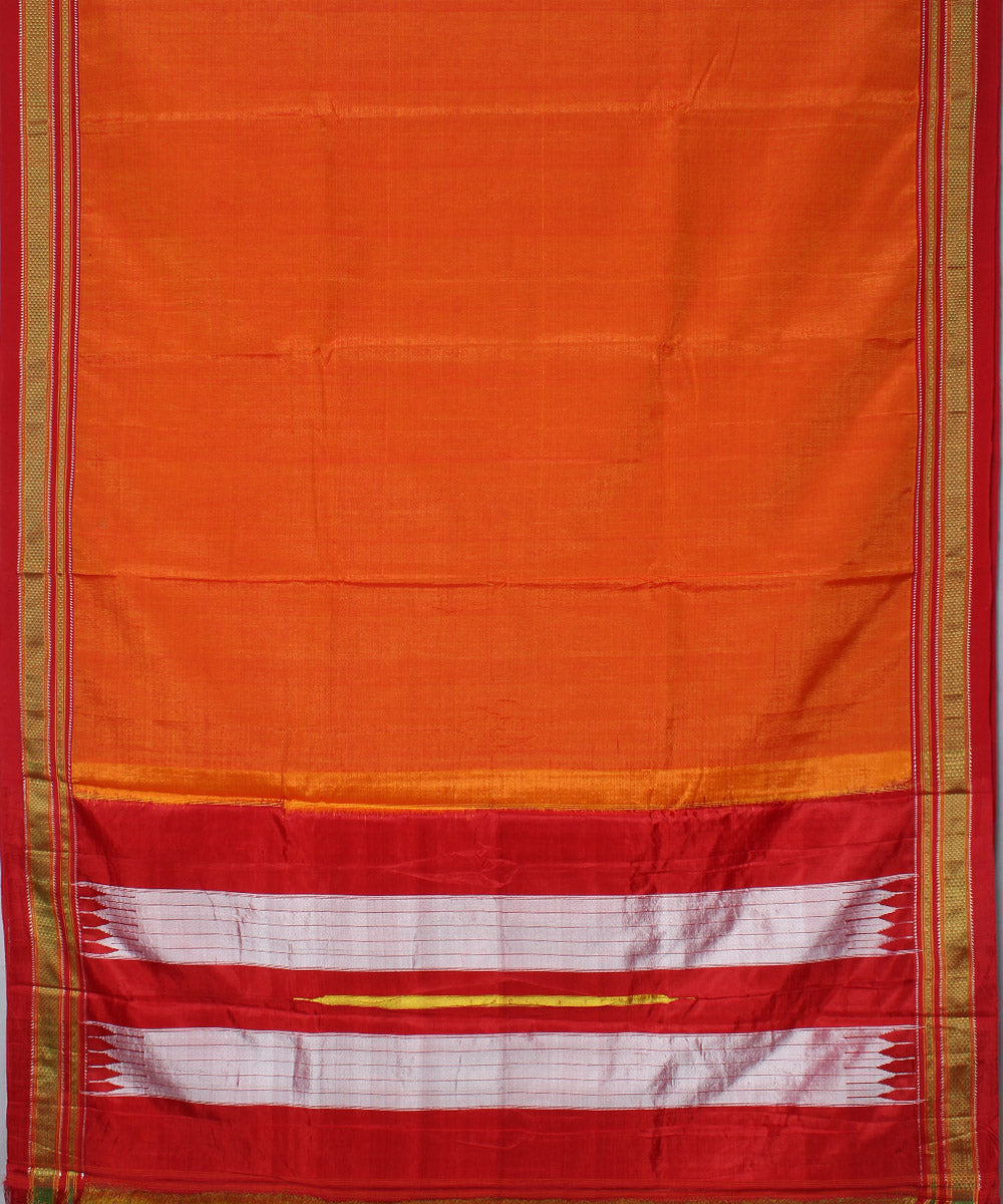 Orange red handloom cotton art silk chikki paras border ilkal saree