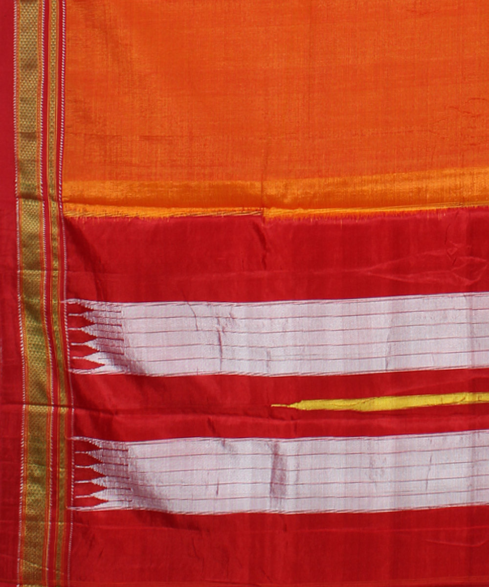 Orange red handloom cotton art silk chikki paras border ilkal saree