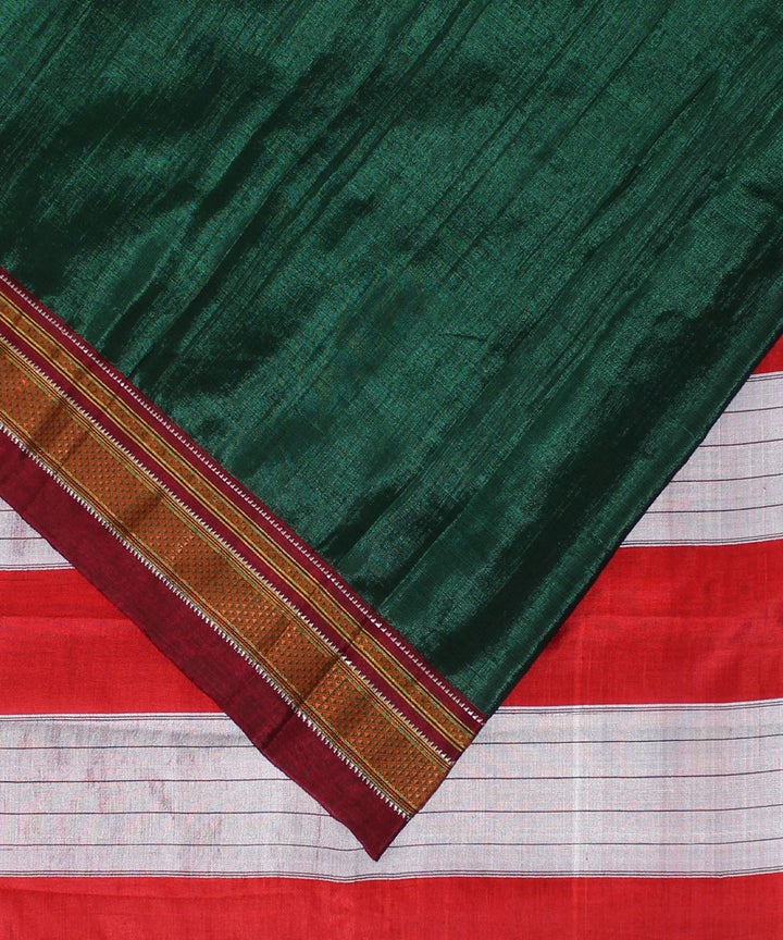 Dark green red handloom art silk chikki paras border ilkal saree