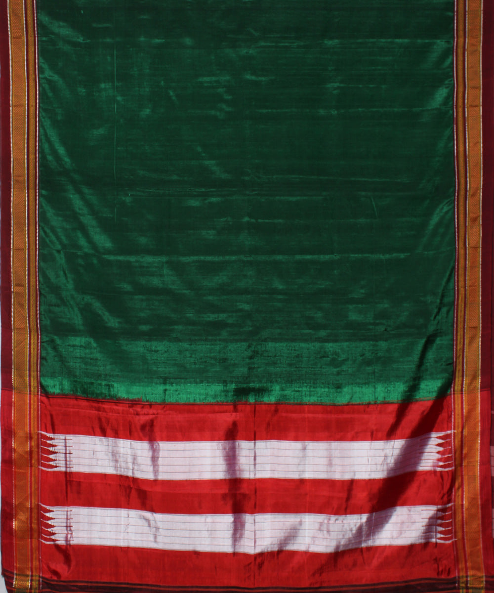 Dark green red handloom art silk chikki paras border ilkal saree