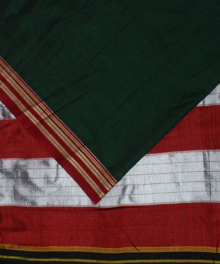 Green red handwoven cotton art silk gayatri border ilkal saree