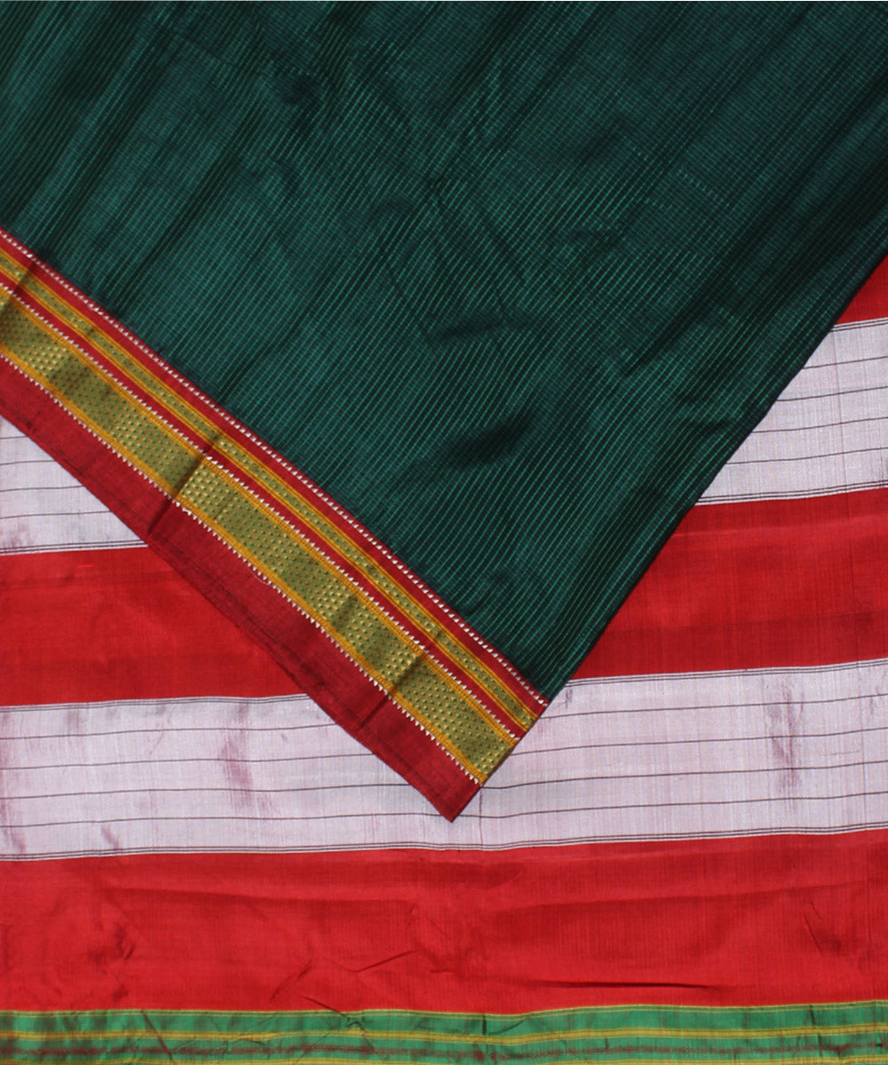 Green red handloom cotton art silk chikki paras border ilkal saree