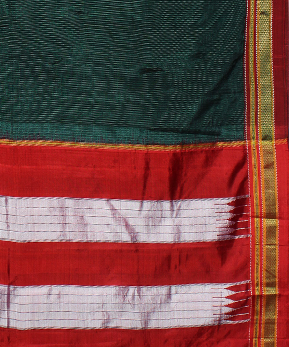 Green red handloom cotton art silk chikki paras border ilkal saree