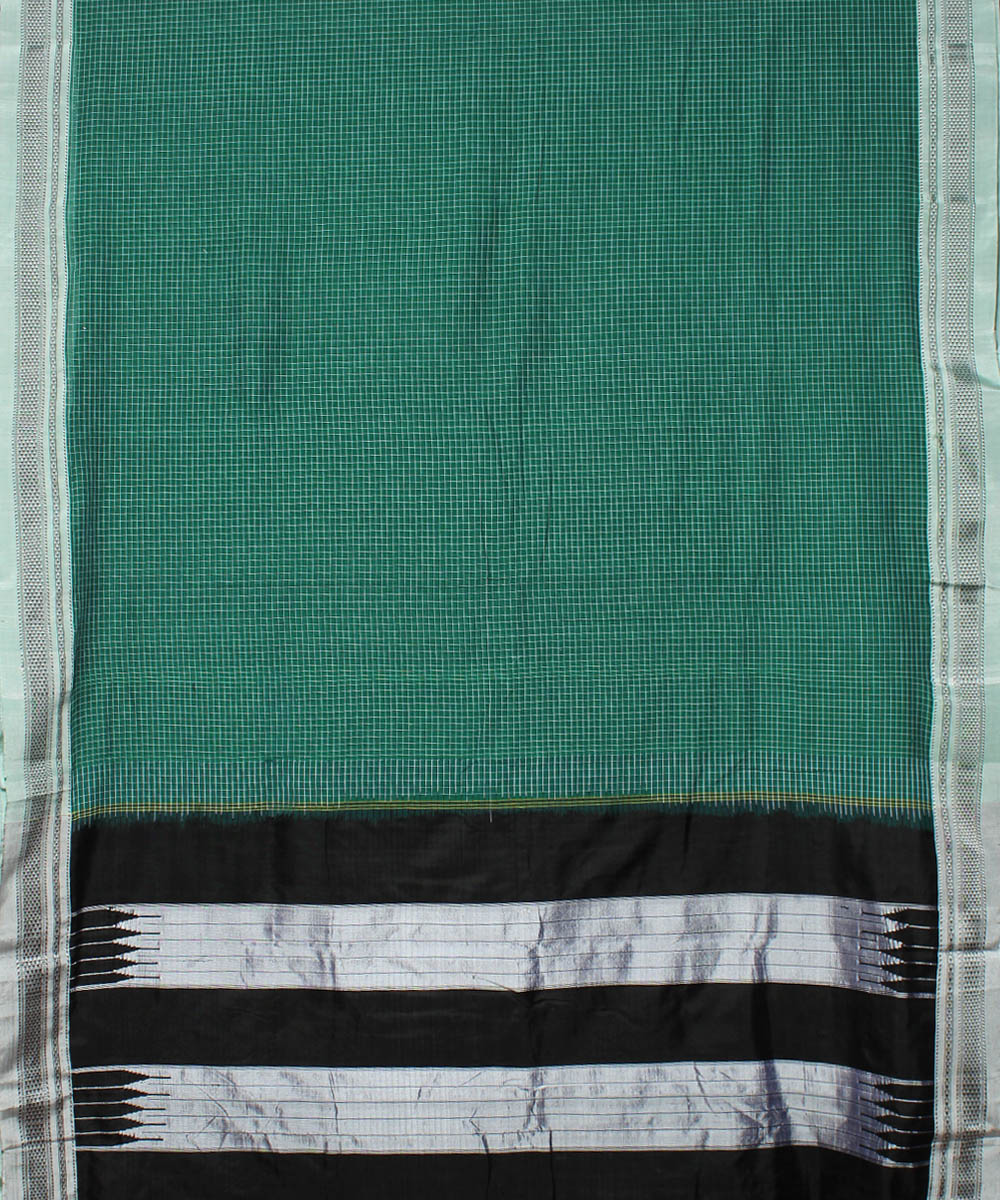 Green black handwoven cotton art silk chikki paras border ilkal saree