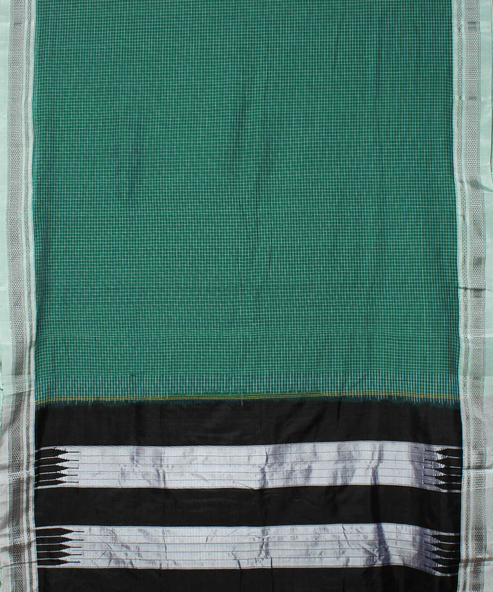 Green black handwoven cotton art silk chikki paras border ilkal saree