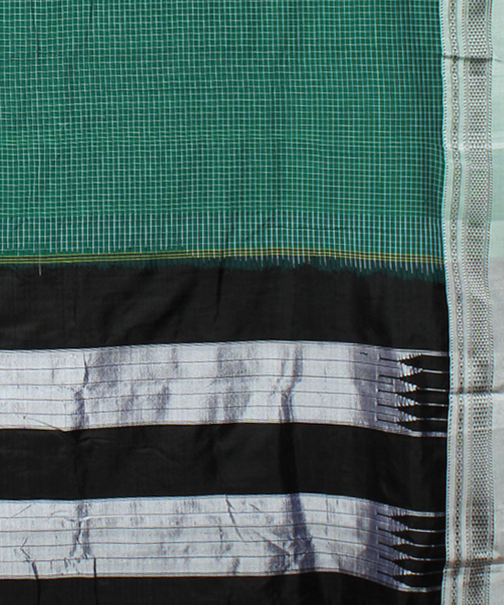 Green black handwoven cotton art silk chikki paras border ilkal saree