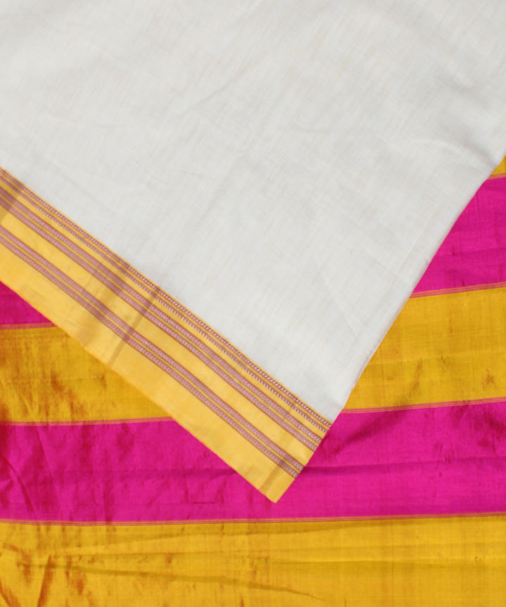 White yellow handwoven cotton art silk gayatri border ilkal saree