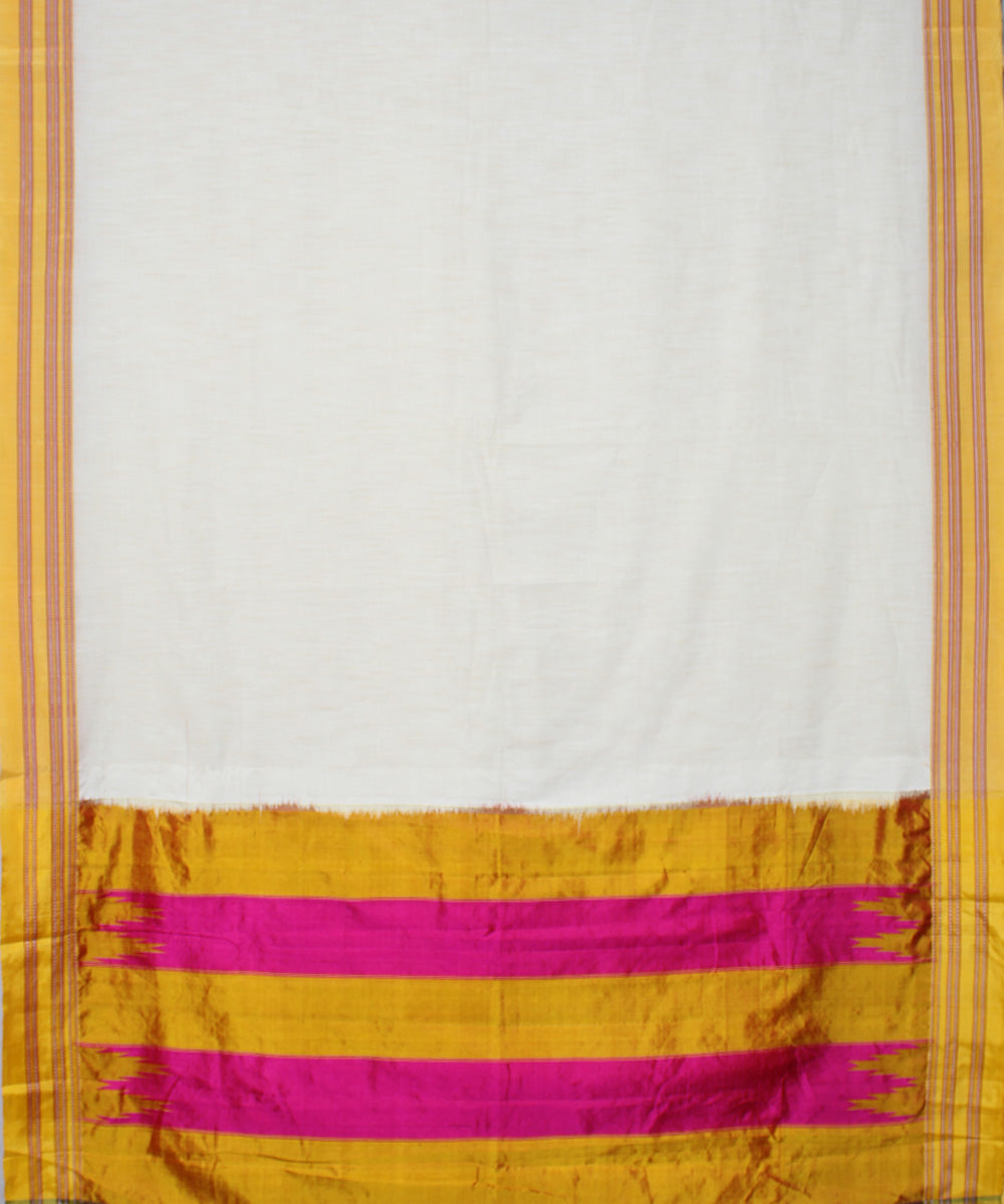 White yellow handwoven cotton art silk gayatri border ilkal saree