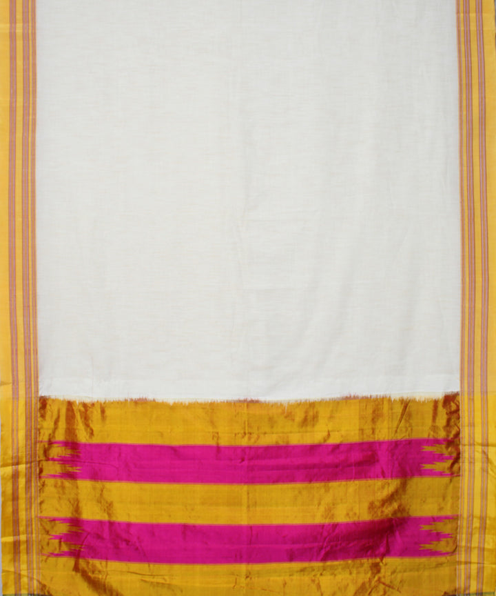White yellow handwoven cotton art silk gayatri border ilkal saree