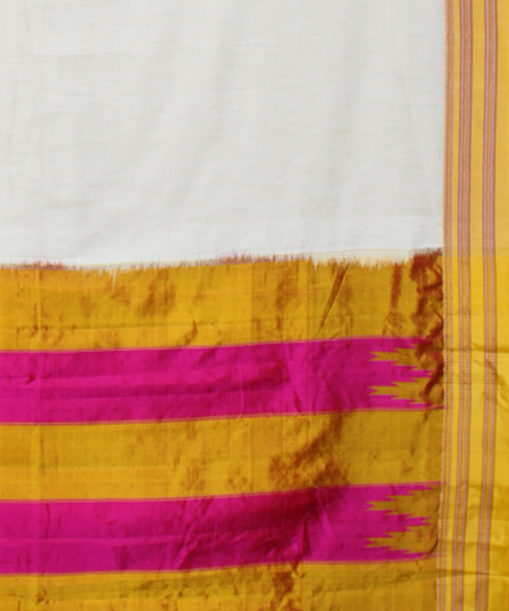 White yellow handwoven cotton art silk gayatri border ilkal saree