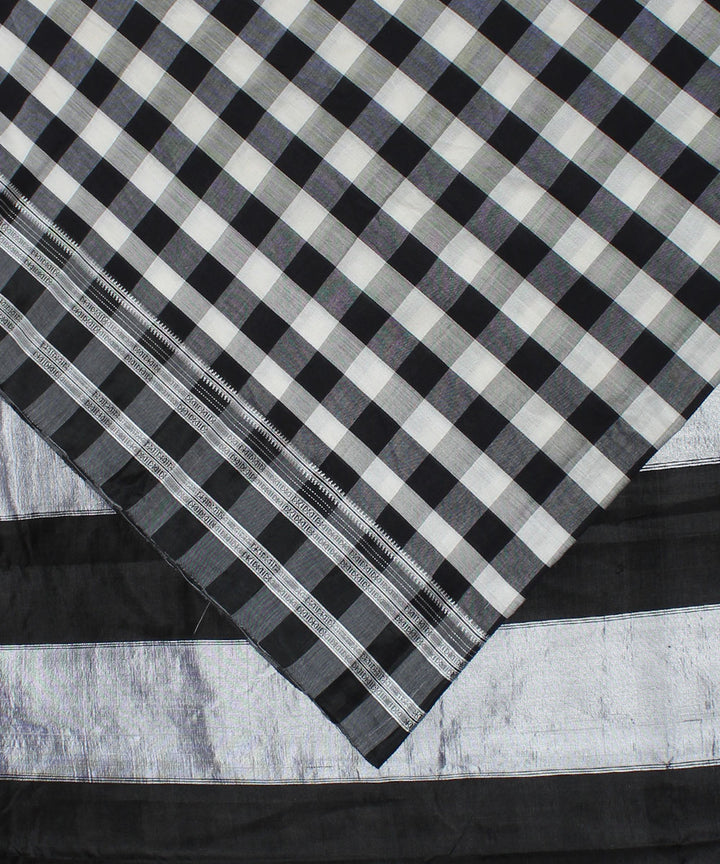 White black checks handloom cotton art silk gayatri border ilkal saree