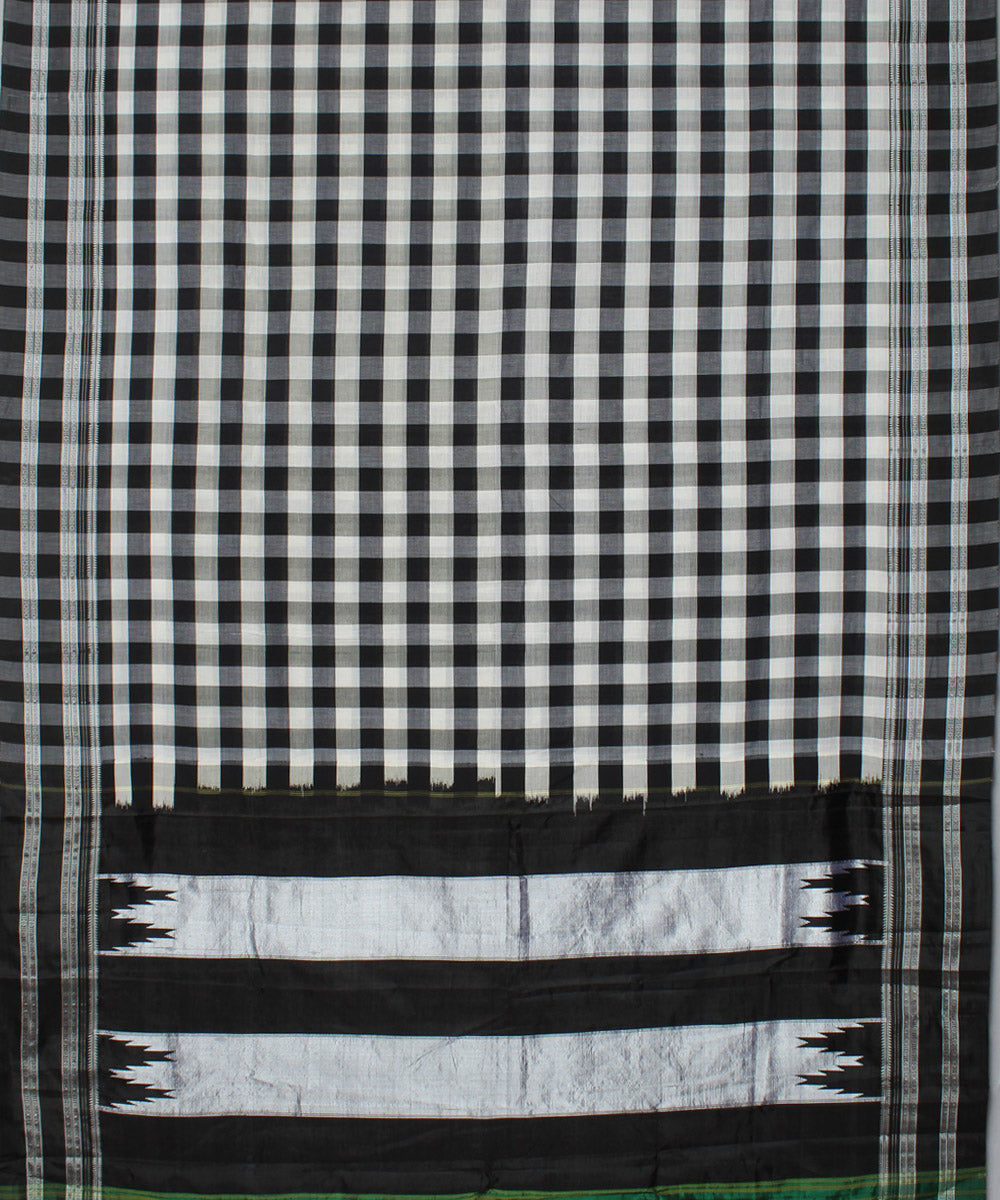 White black checks handloom cotton art silk gayatri border ilkal saree