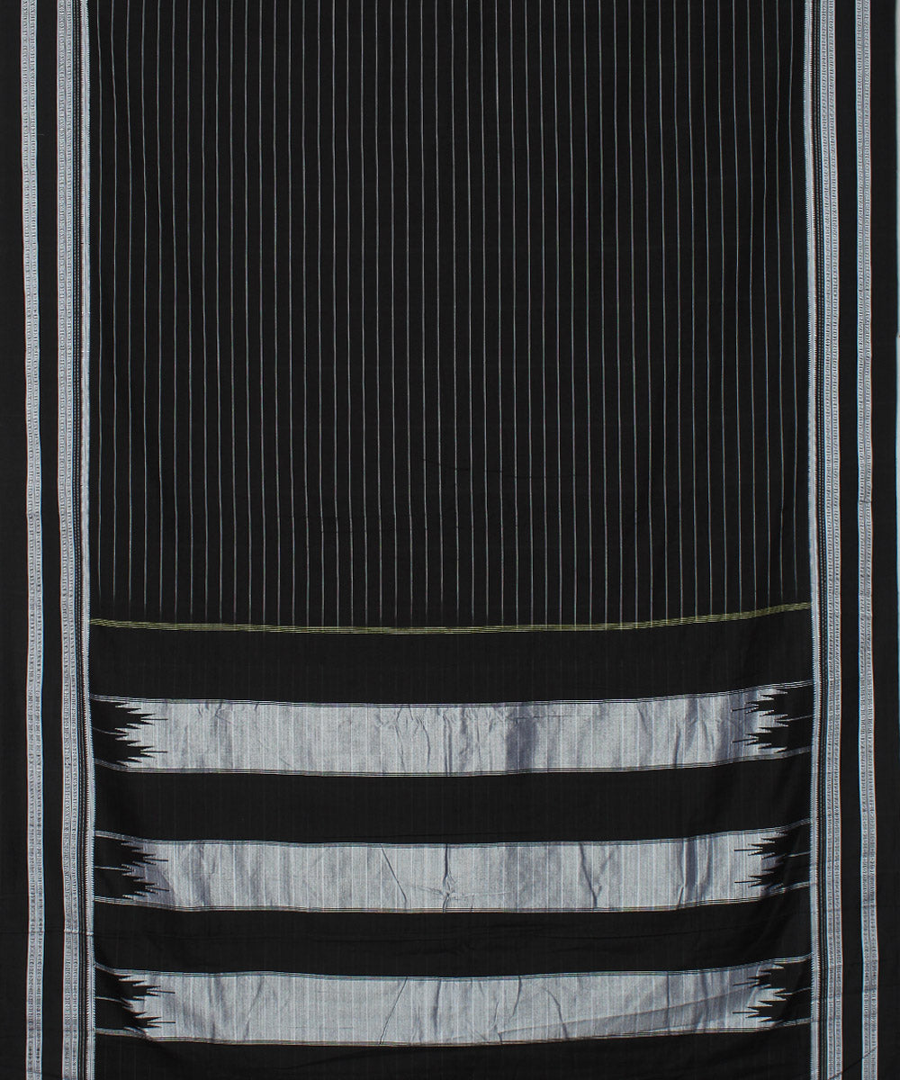 Black grey stripes handwoven cotton art silk gayatri ilkal saree